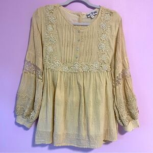 NJ Couture Paris Blouse M Cottage Prairie Peasant Embroidered Lace Cotton